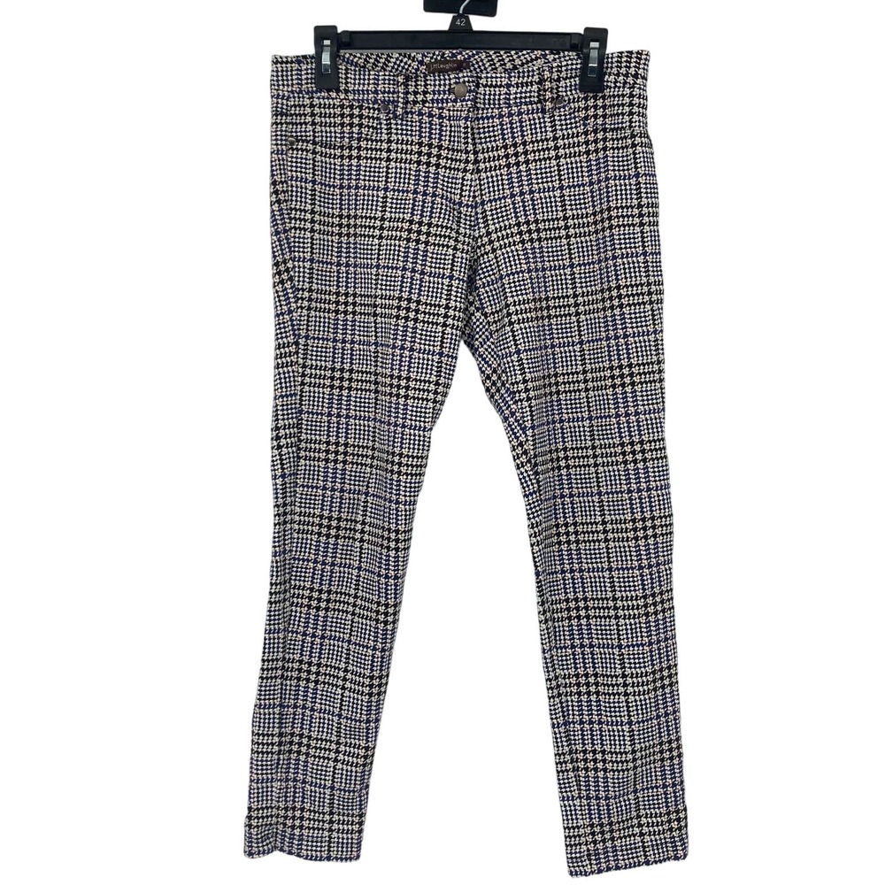 J MCLAUGHLIN Becca Slim Leg Ankle Pants Houndstooth Plaid Size 10 Black Pink Y2K